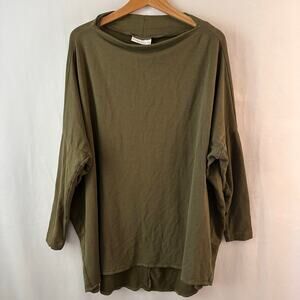 Bryn Walker Dimitri French Terry Tunic Top Oversized Lagenlook Olive Draped Neck